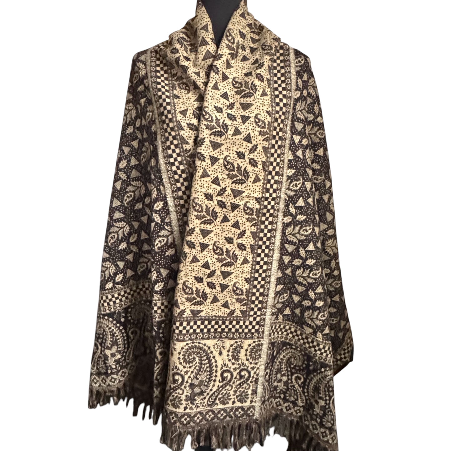 Handgewebte Woll-Schals, komplexe Muster, Wendeschal 100x215cm