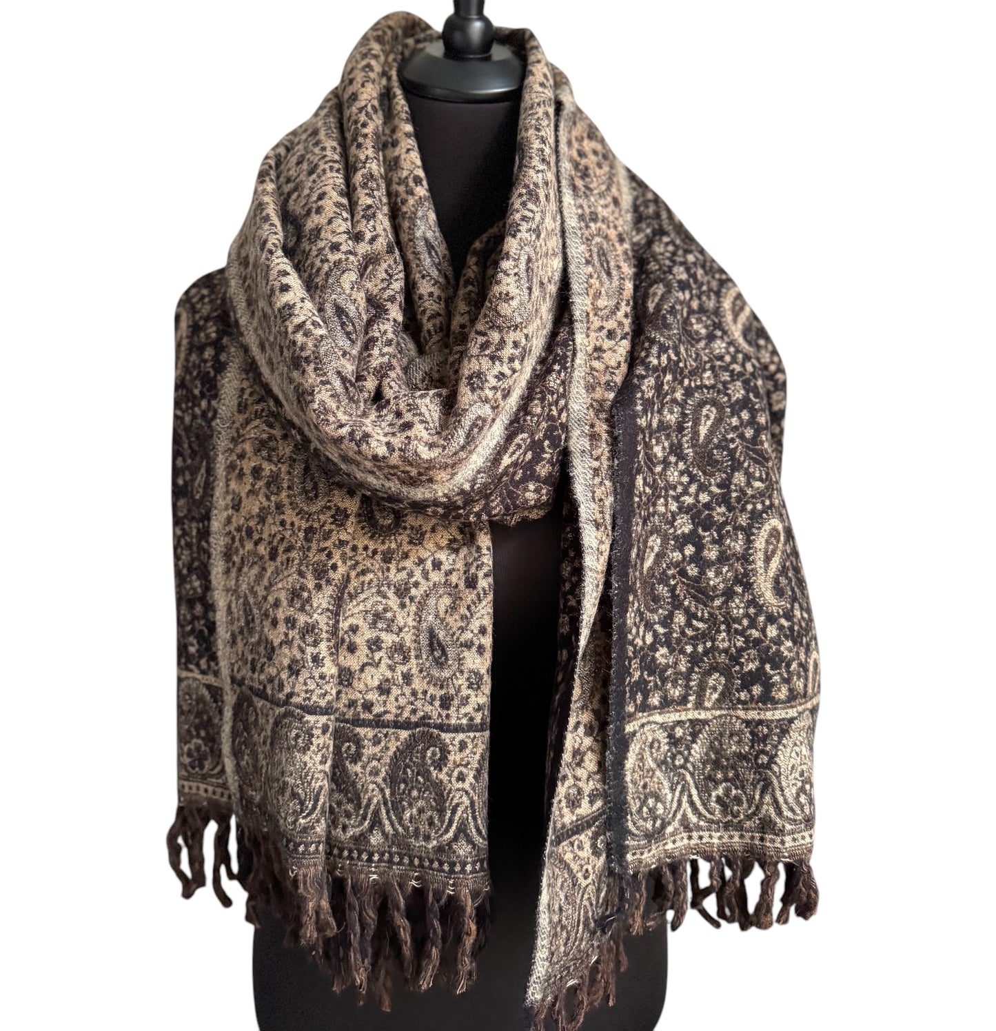 Handgewebte Woll-Schals, komplexe Muster, Wendeschal 100x215cm