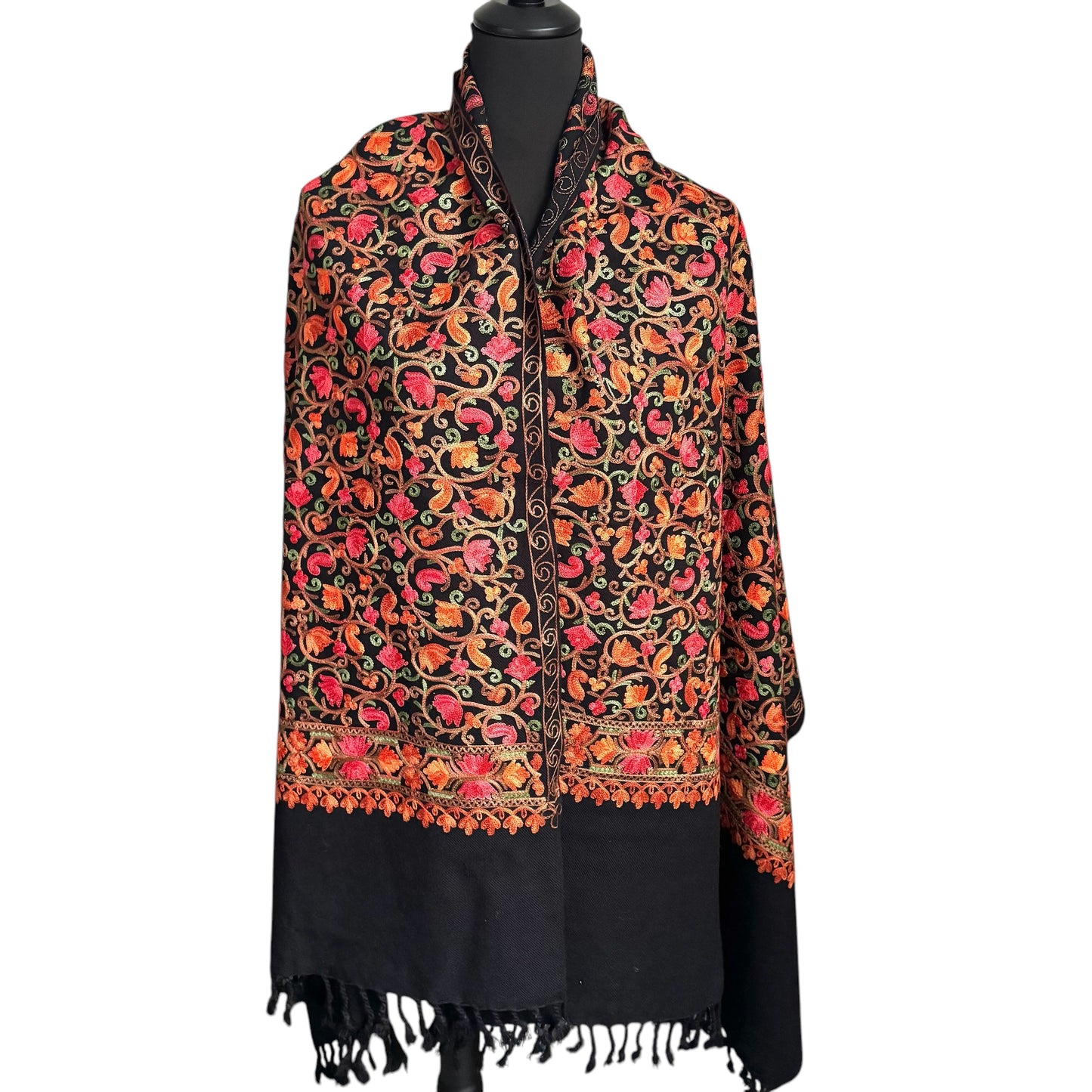 Handgewebter nepalesischer Wollschal, Stickerei-Schal, 70cmx200cm