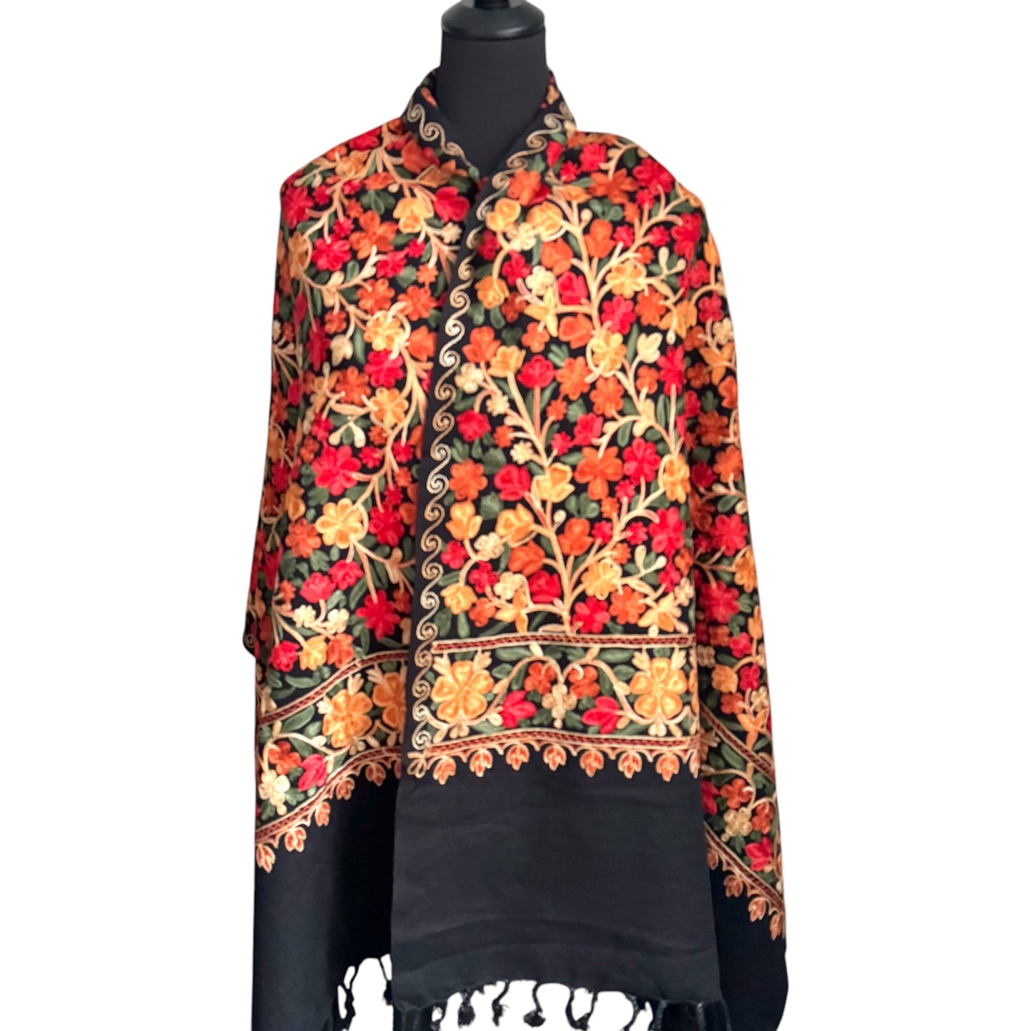 Handgewebter nepalesischer Wollschal, Stickerei-Schal, 70cmx200cm