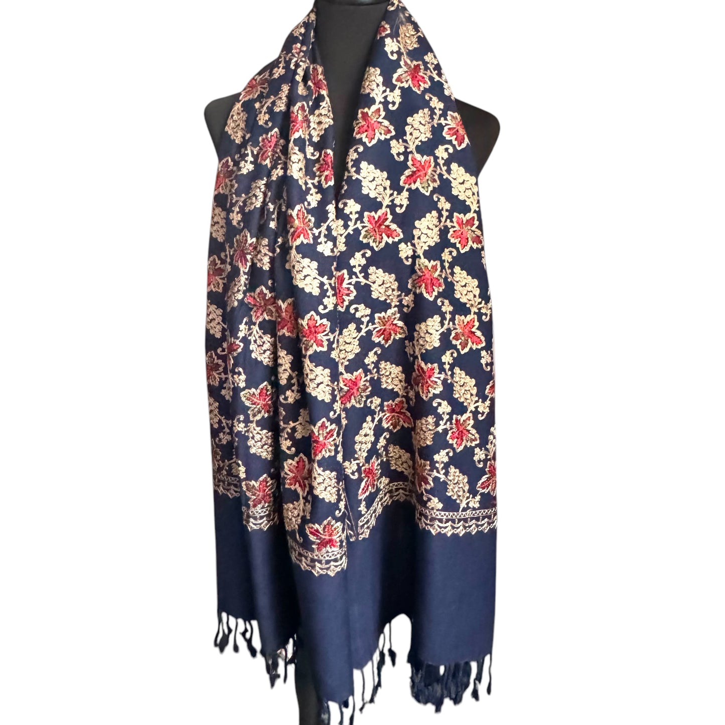 Handgewebter nepalesischer Wollschal, Stickerei-Schal, 70cmx200cm