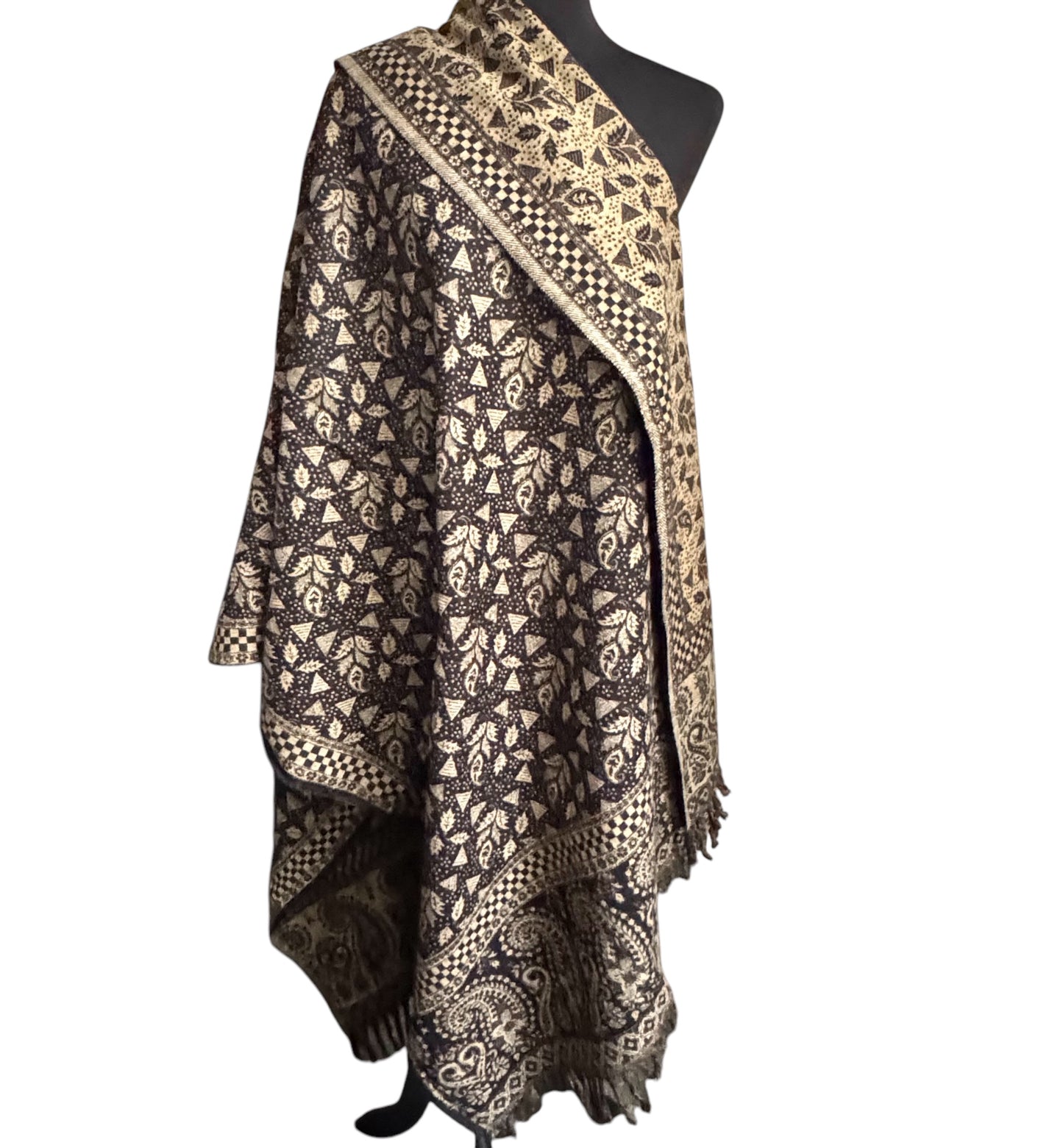 Handgewebte Woll-Schals, komplexe Muster, Wendeschal 100x215cm