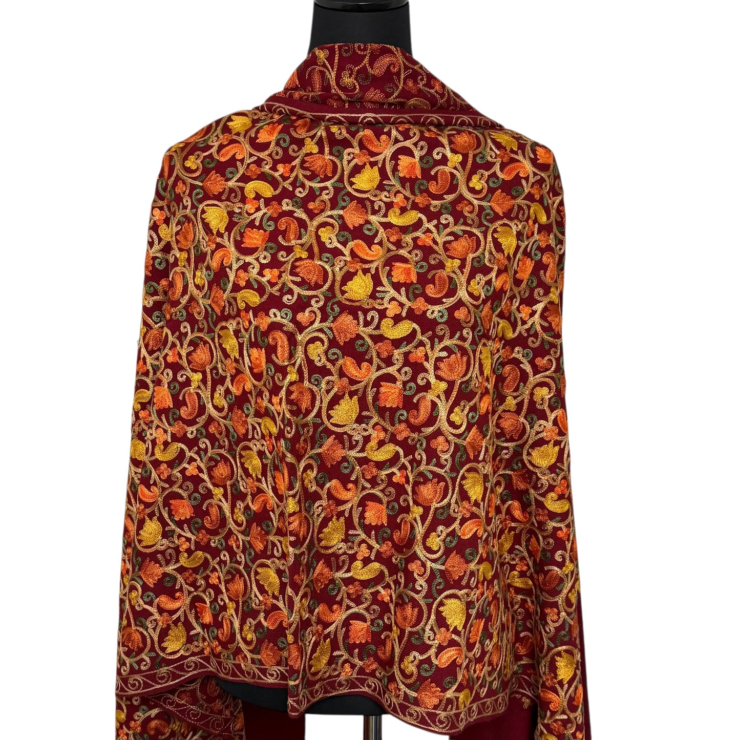 Nepalesischer Wollschal, Stickerei-Schal, 70cmx200cm