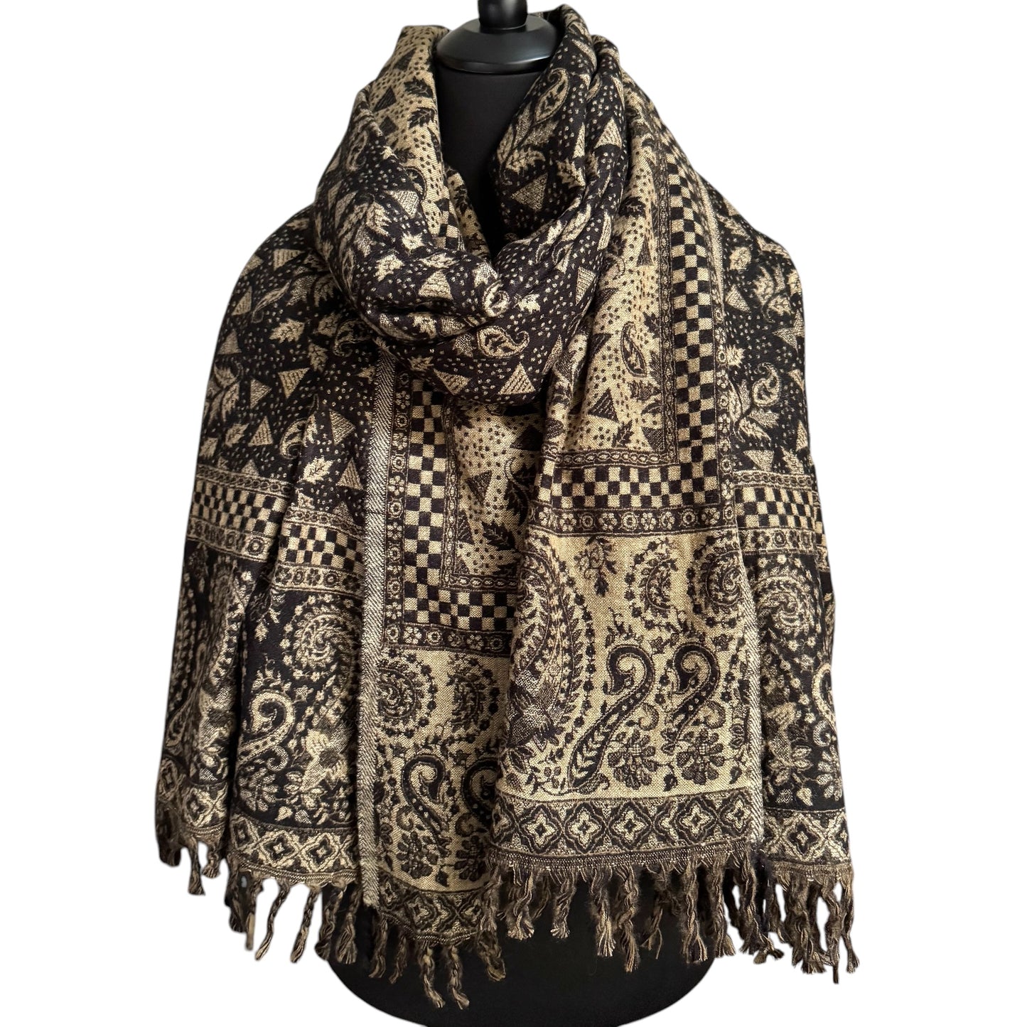 Handgewebte Woll-Schals, komplexe Muster, Wendeschal 100x215cm