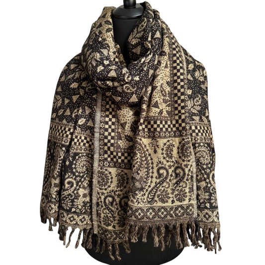 Handgewebte Woll-Schals, komplexe Muster, Wendeschal 100x215cm