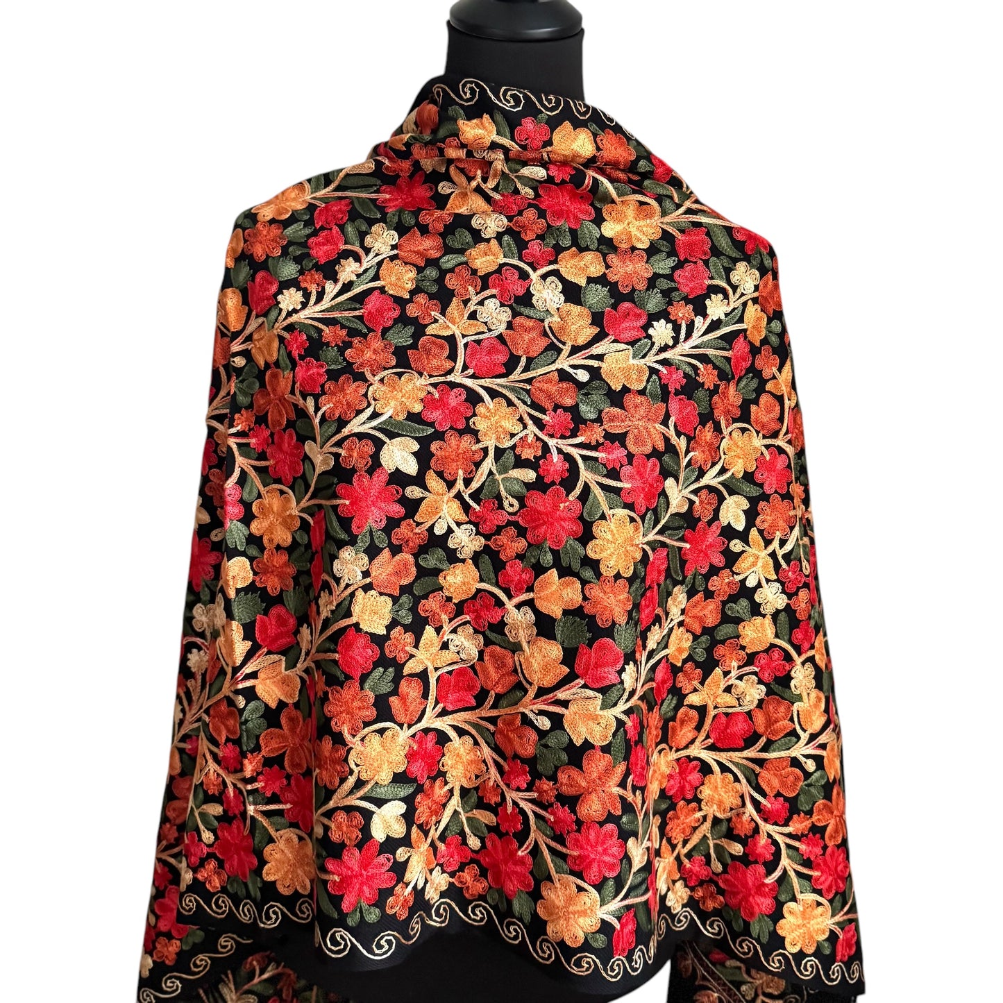 Handgewebter nepalesischer Wollschal, Stickerei-Schal, 70cmx200cm