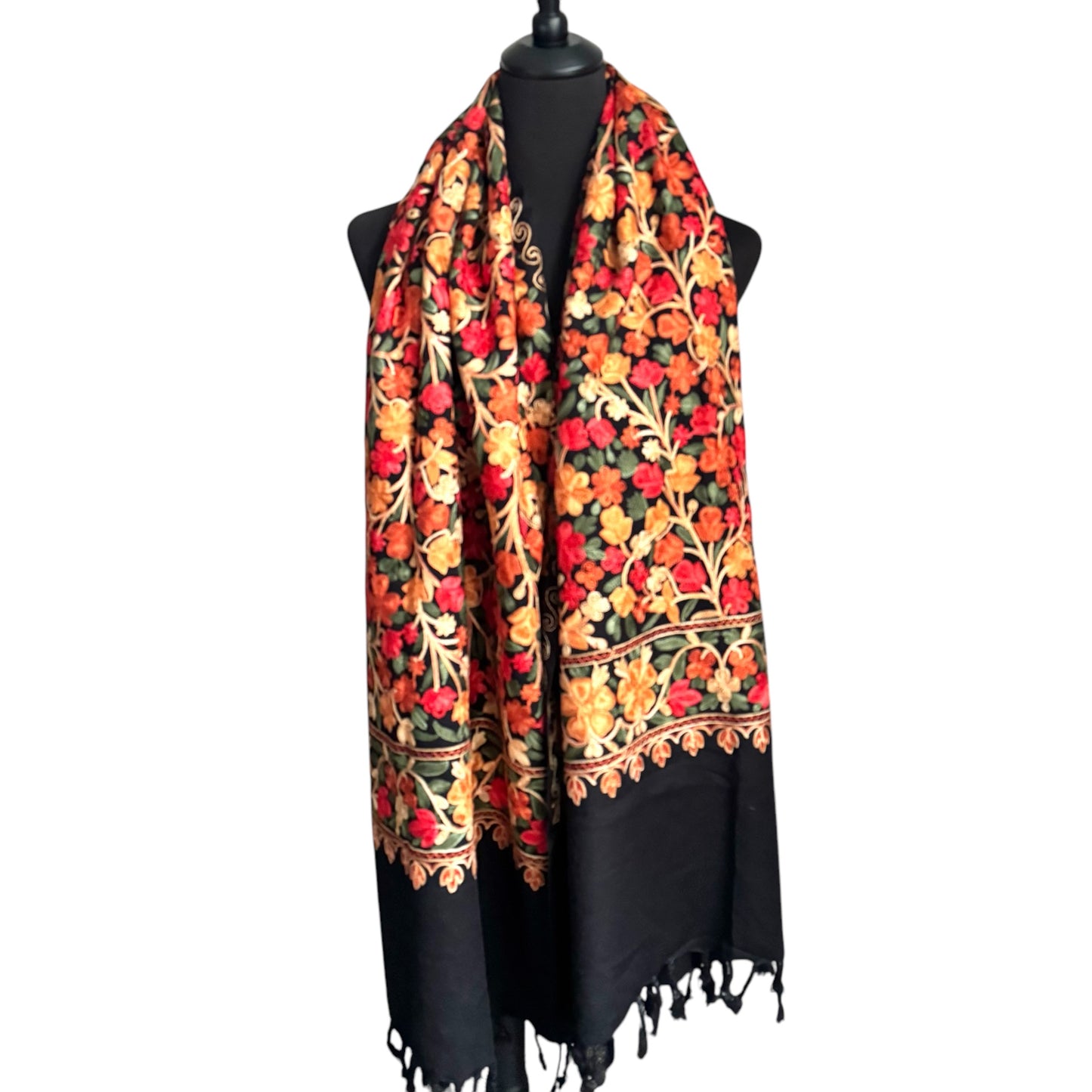 Handgewebter nepalesischer Wollschal, Stickerei-Schal, 70cmx200cm