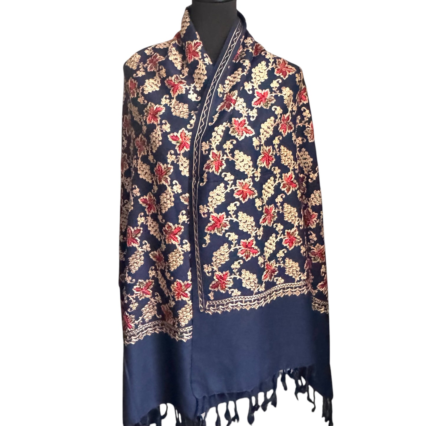 Handgewebter nepalesischer Wollschal, Stickerei-Schal, 70cmx200cm