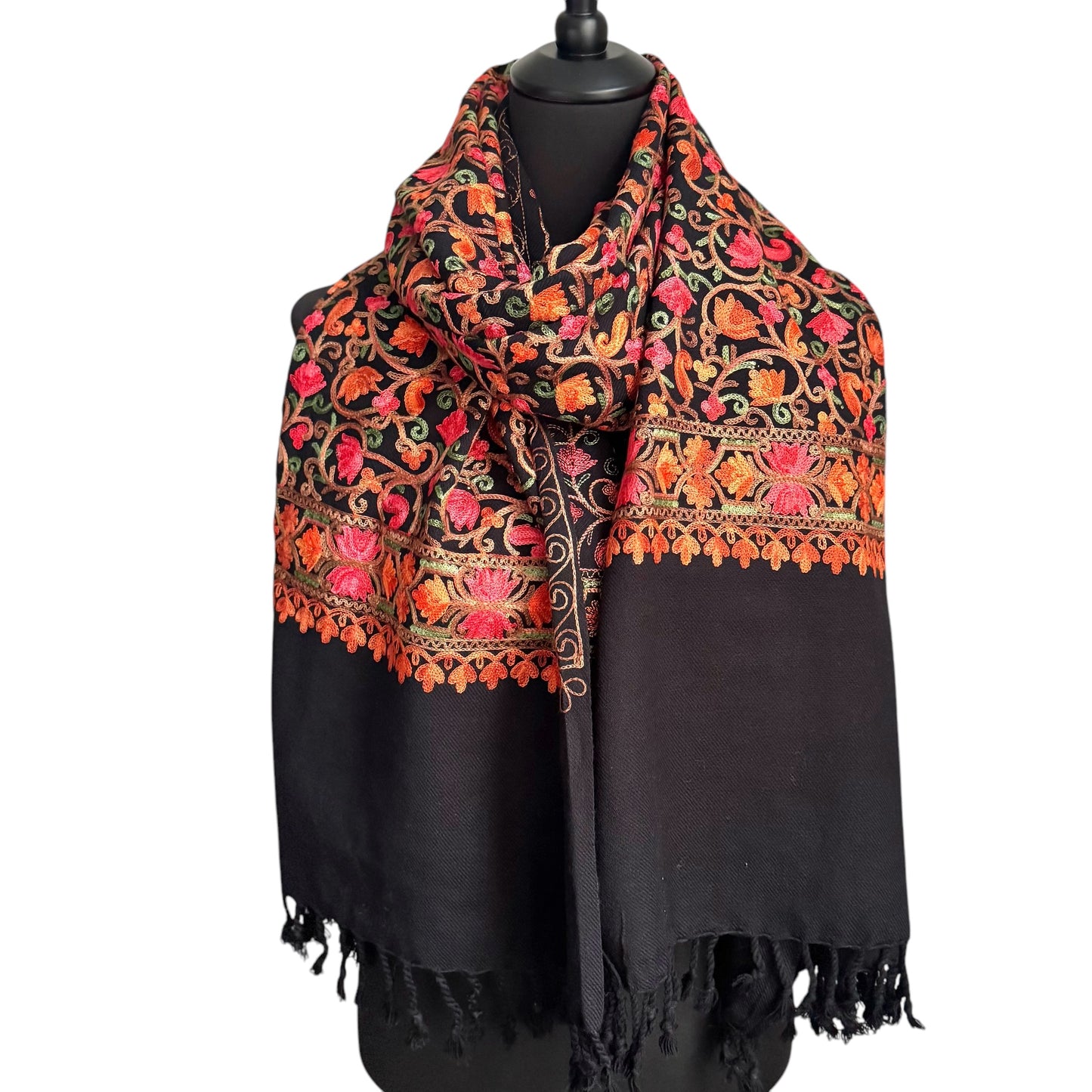 Handgewebter nepalesischer Wollschal, Stickerei-Schal, 70cmx200cm