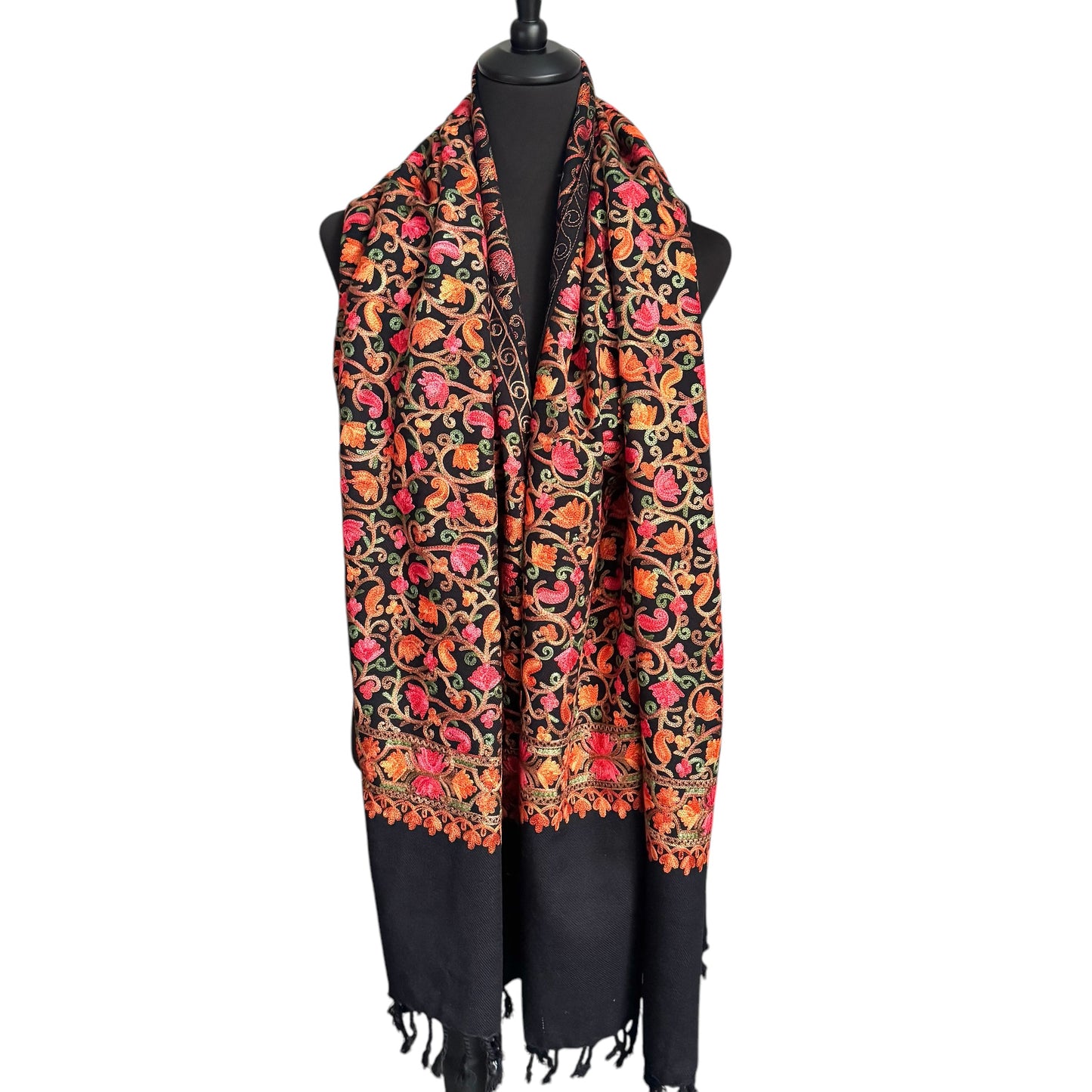 Handgewebter nepalesischer Wollschal, Stickerei-Schal, 70cmx200cm