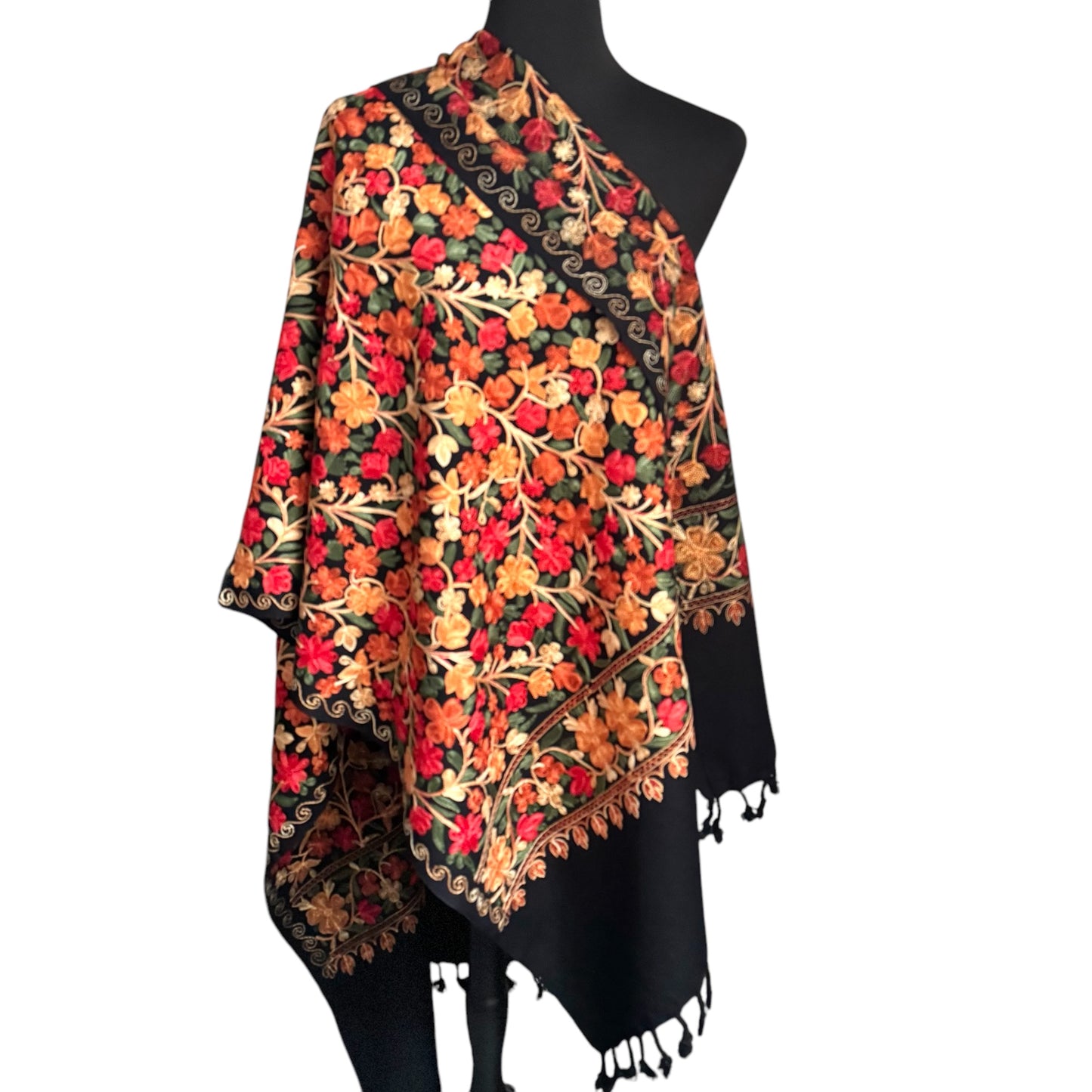 Handgewebter nepalesischer Wollschal, Stickerei-Schal, 70cmx200cm