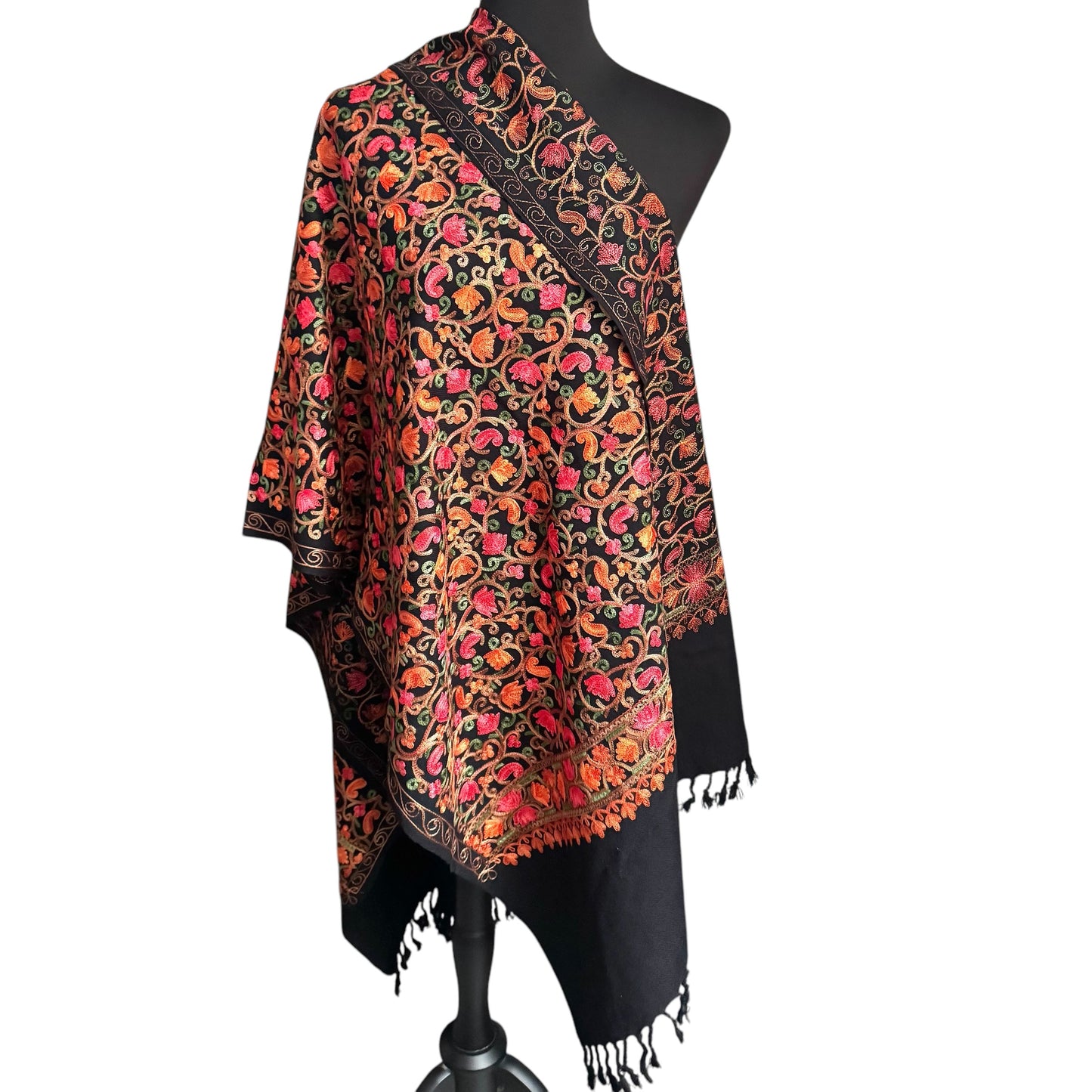 Handgewebter nepalesischer Wollschal, Stickerei-Schal, 70cmx200cm