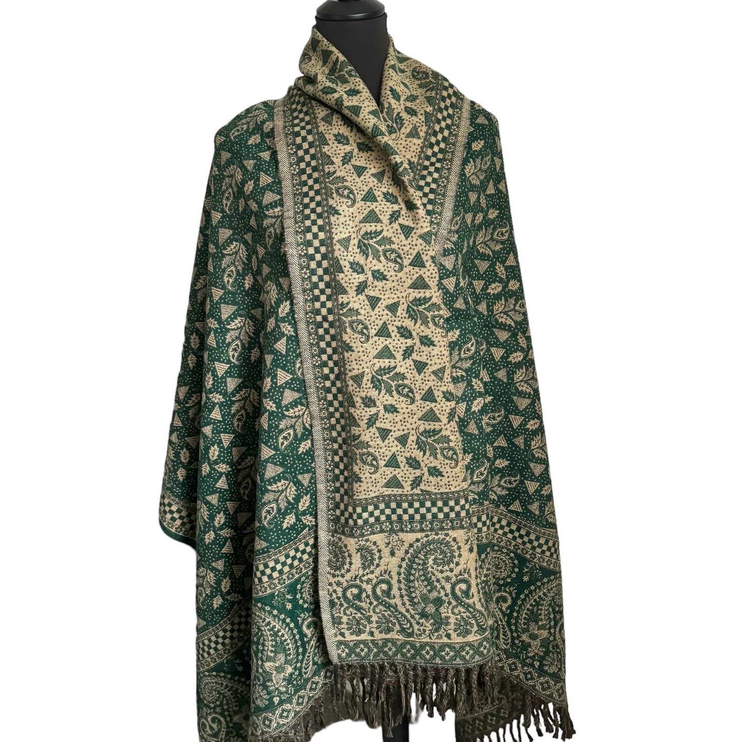 Handgewebte Woll-Schals, komplexe Muster, Wendeschal 100x215cm