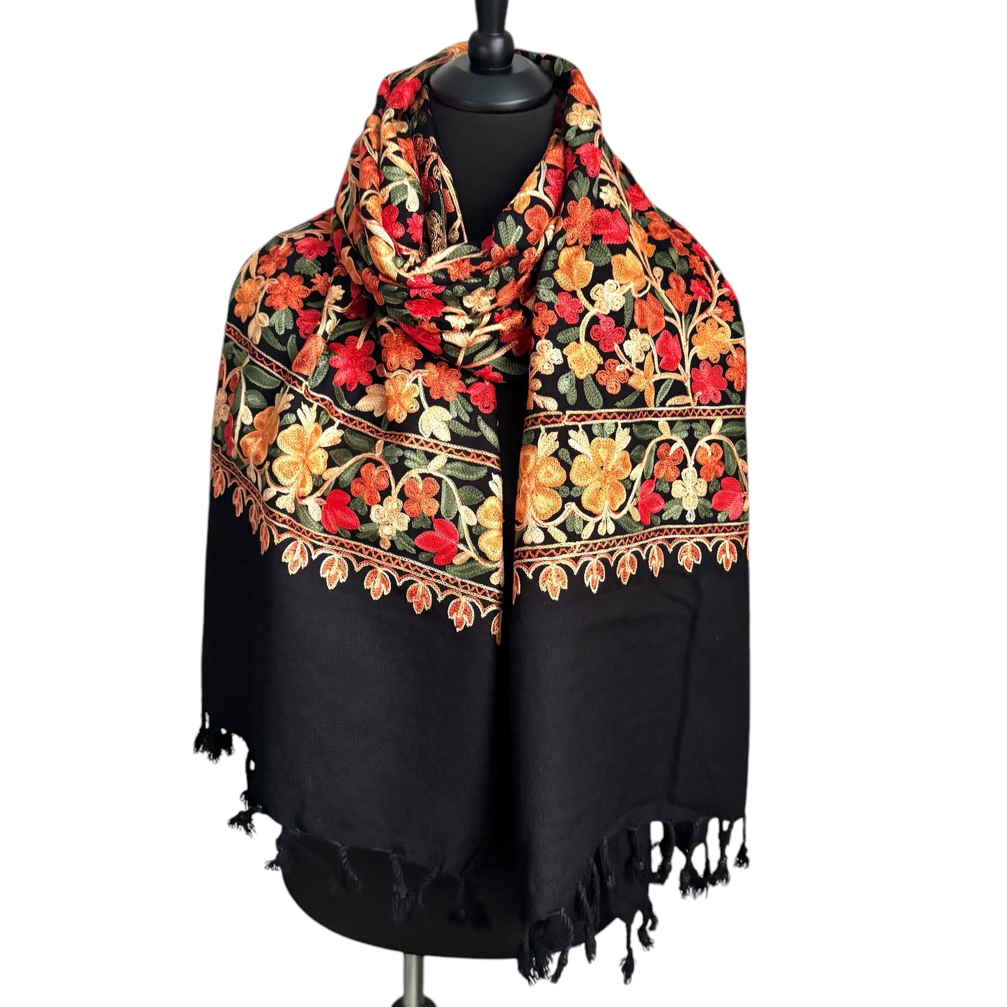 Handgewebter nepalesischer Wollschal, Stickerei-Schal, 70cmx200cm