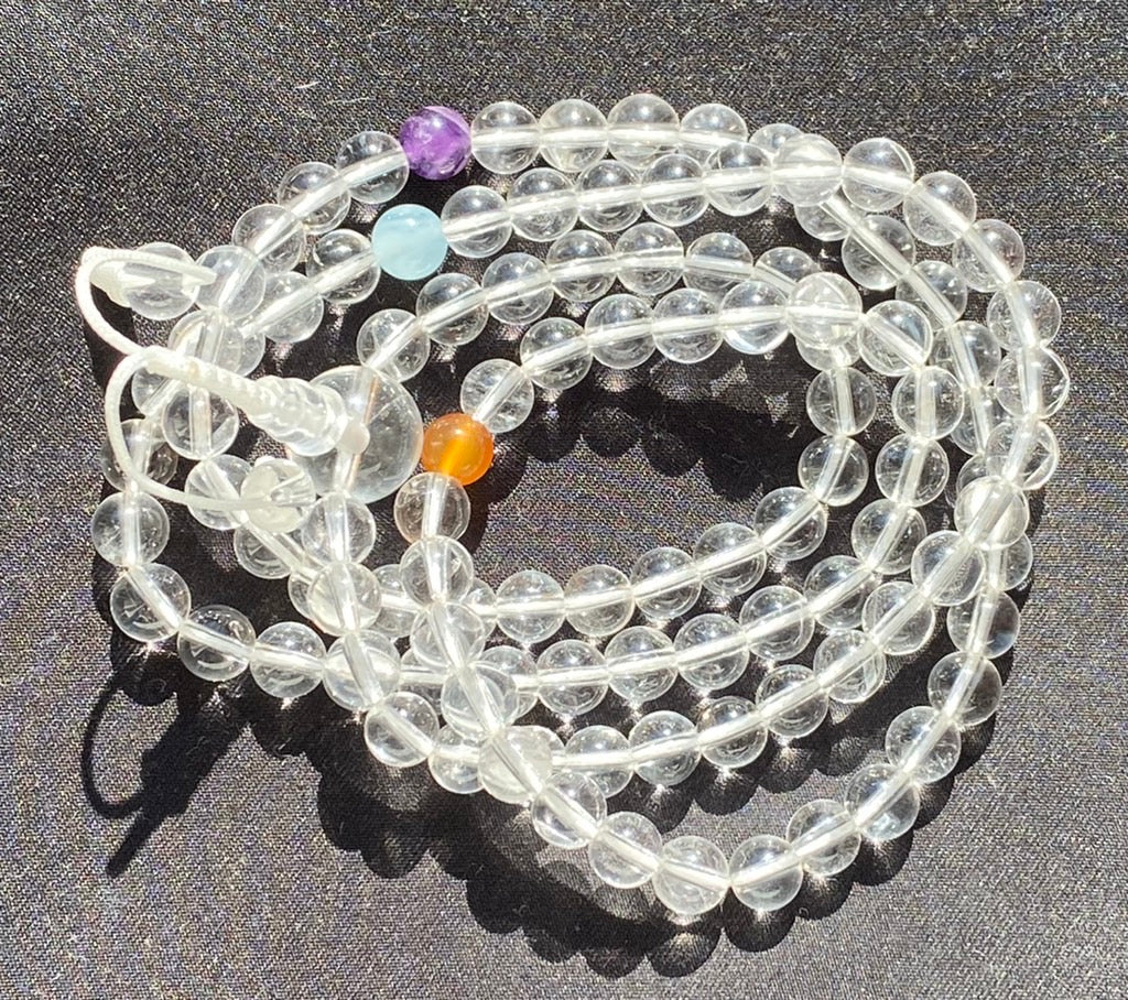 Indische Bergkristall Mala 108 Perlen + Guru-Stein, 6mm Perlen, Naturstein