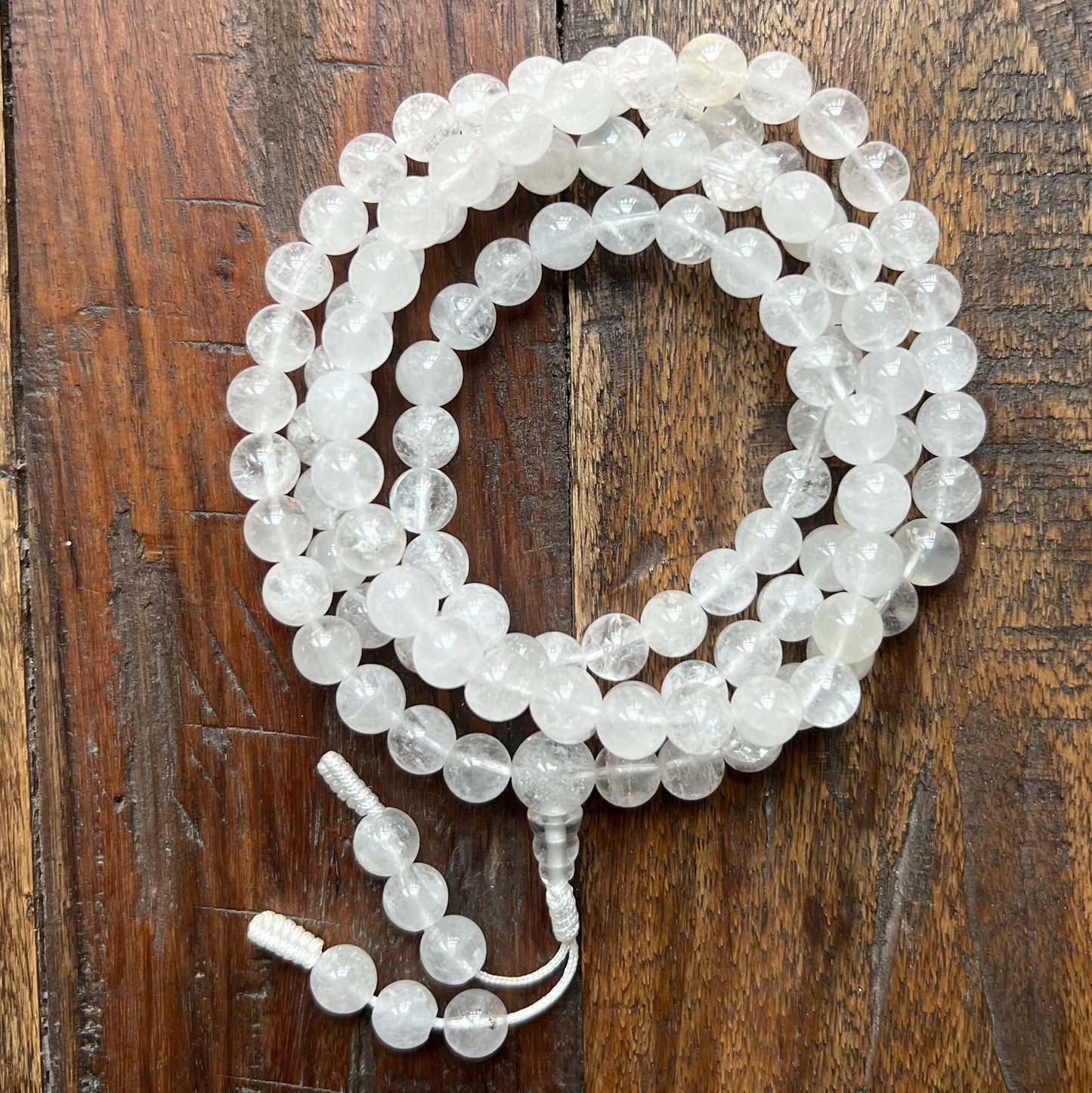 Bergkristallketten/ Meditation Mala 108 Perlen + Guru-Stein, 8mm Perlen, 90cm Innenmaß